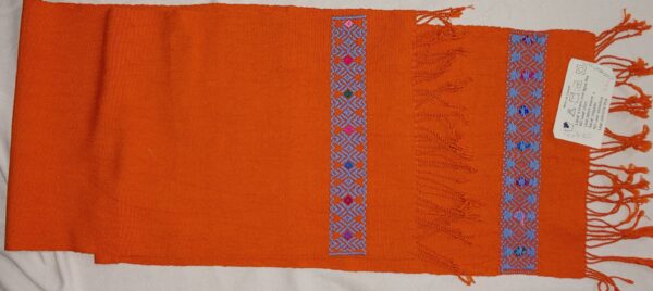 Cotton Scarf, Rust/Orange with 2 gray multi colored bands and fringe